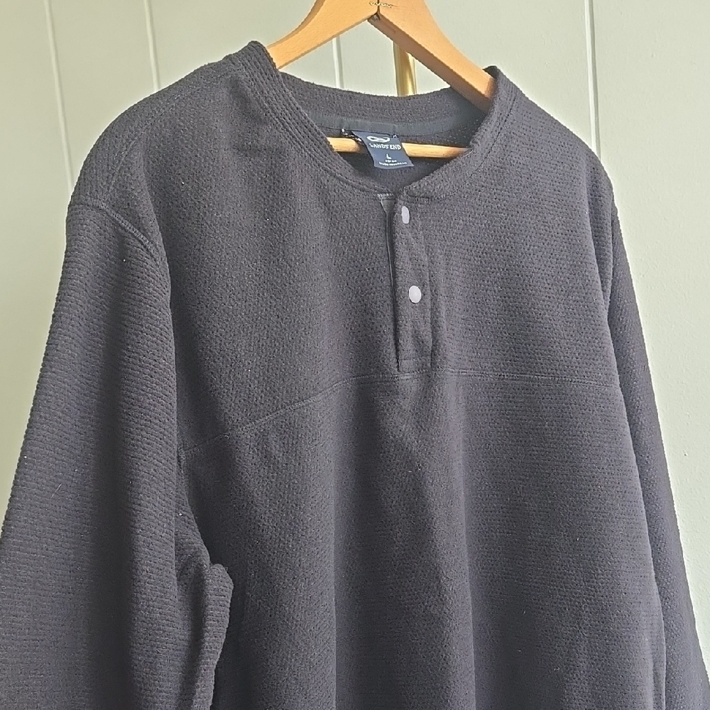 Lands' End Men's Dark Long Sleeve Henley - Picture 3 of 7